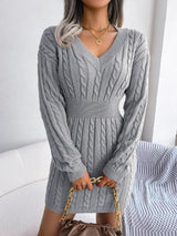 Bryony | Women's Cable-Knit V-Neck Jumper Dress — view 6