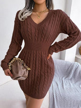 Bryony | Women's Cable-Knit V-Neck Jumper Dress — view 7