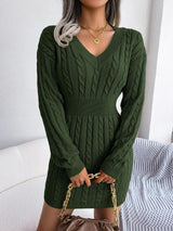 Bryony | Women's Cable-Knit V-Neck Jumper Dress — view 8