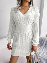 Bryony | Women's Cable-Knit V-Neck Jumper Dress — view 9