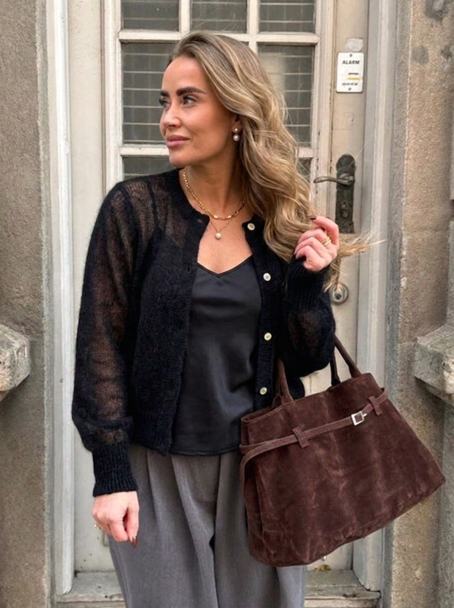 Évarine | Women's Oversized Open-Knit Cardigan — view 3