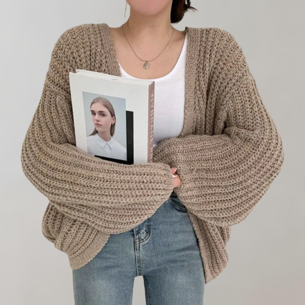 Maëlys | Women's Chunky Knit Balloon Sleeve Cardigan — view 3