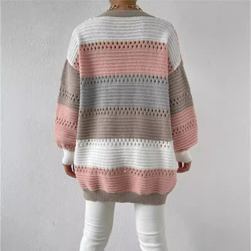 Elowen | Women's Colour-Block Pointelle Cardigan — view 3