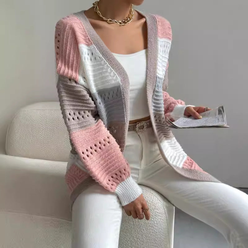 Elowen | Women's Colour-Block Pointelle Cardigan — view 1