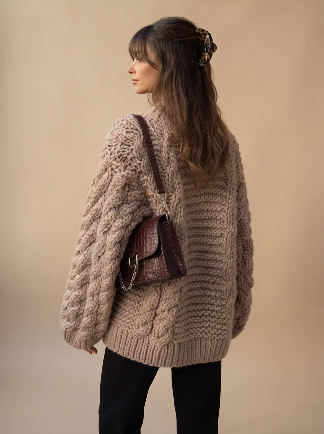 Ambrose | Women's Chunky Cable Knit Oversized Dropped-Shoulder Jumper — view 2