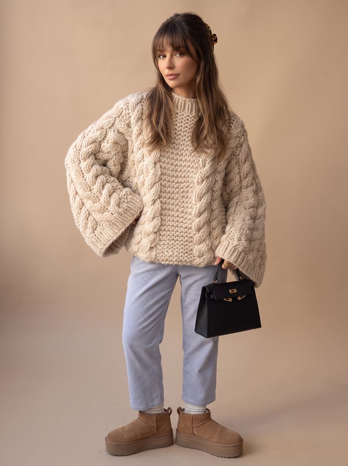 Ambrose | Women's Chunky Cable Knit Oversized Dropped-Shoulder Jumper — view 3