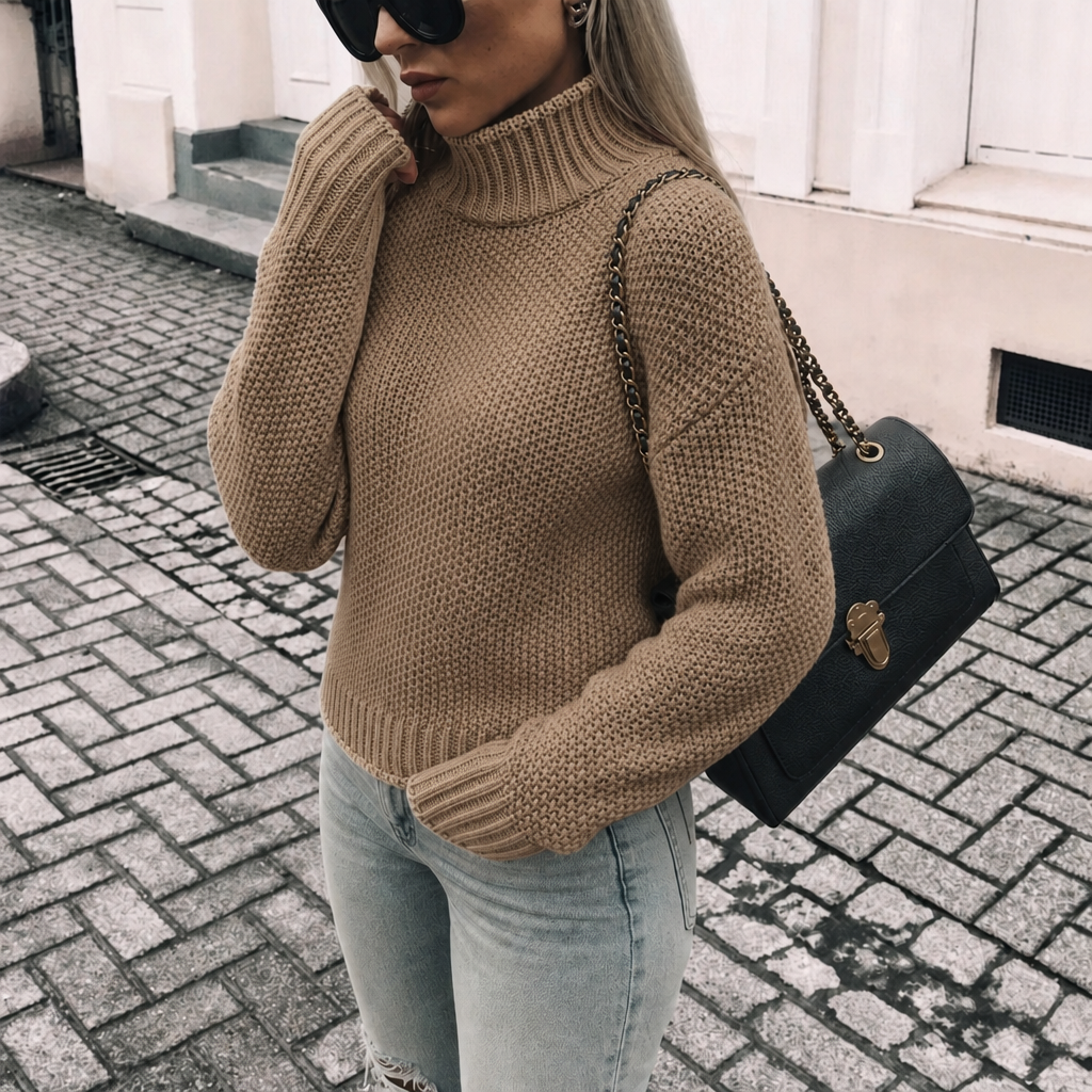 Elowenne | Women's Chunky Knit Oversized Roll Neck Jumper — view 2