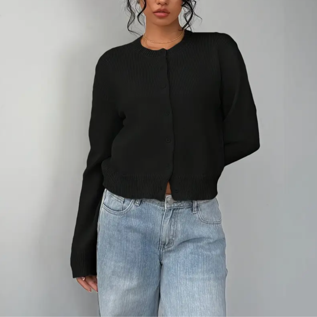 Évarielle | Women's Cropped Button Knit Cardigan — view 3