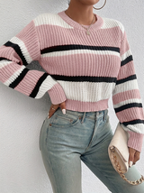 Elarisse | Women's Striped Cropped Knit Jumper — view 5