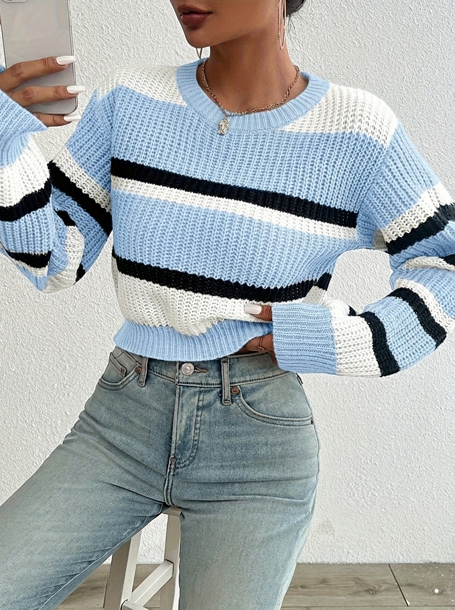 Elarisse | Women's Striped Cropped Knit Jumper — view 1
