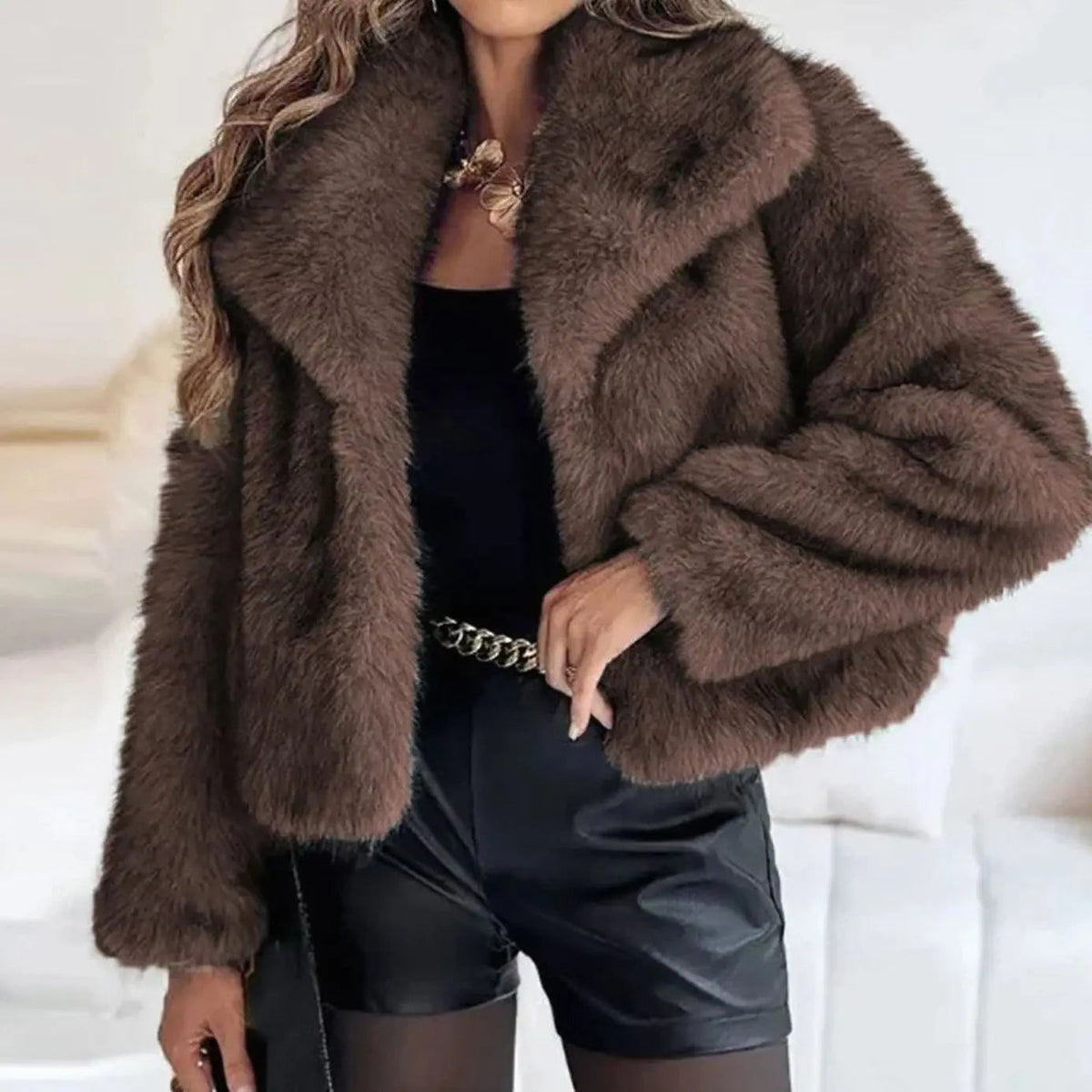 Romy | Women's Cropped Faux Fur Jacket — view 3