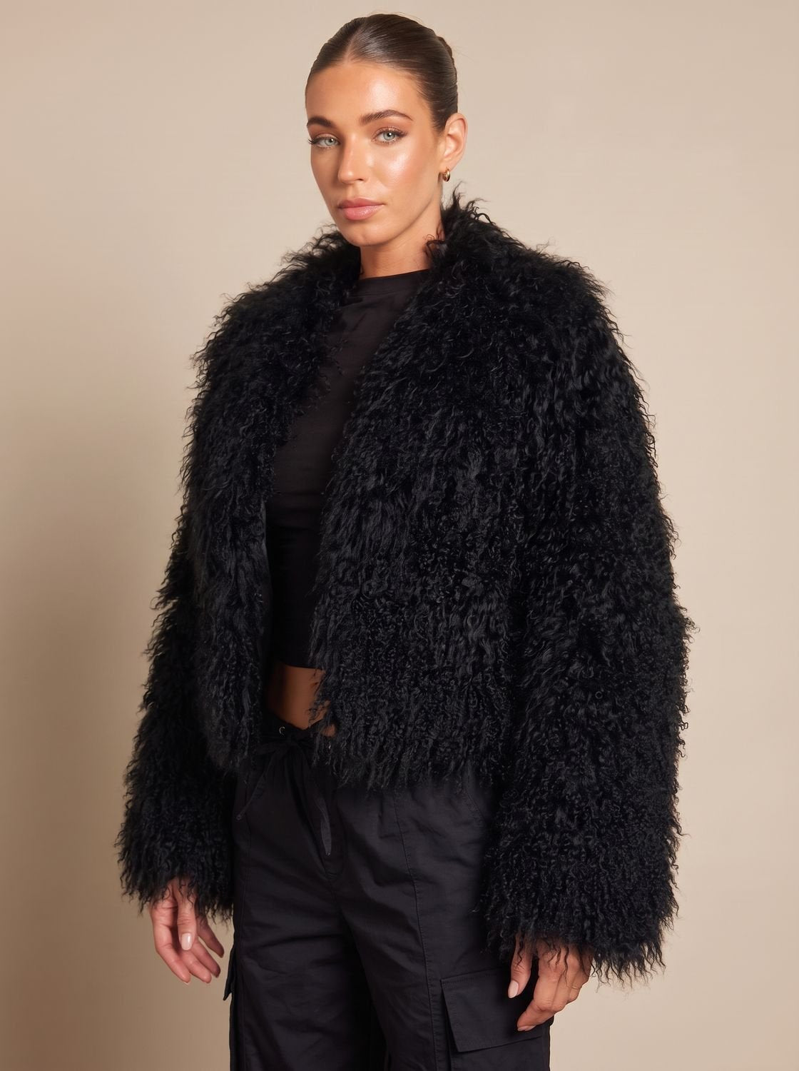 Wilhelmina | Cropped Teddy-Style Faux Fur Coat — view 2