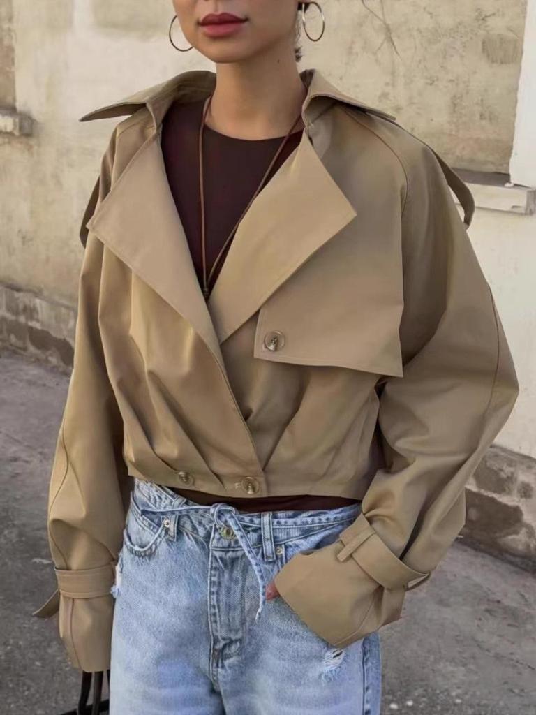 Imogen | Women's Cropped Trench Jacket with Oversized Lapels — view 2