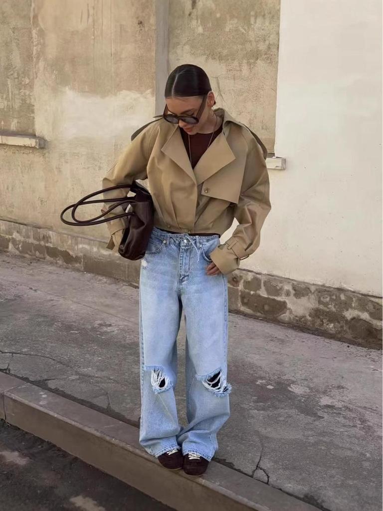Imogen | Women's Cropped Trench Jacket with Oversized Lapels — view 3