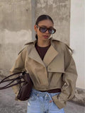 Imogen | Women's Cropped Trench Jacket with Oversized Lapels — view 1