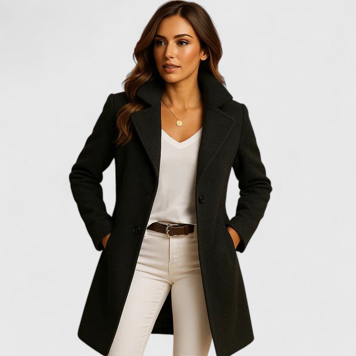 Women's Longline Tailored Notch Lapel Button Front Coat — view 2