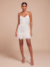 Bettina | Fringe Christmas Party Mini Dress with Feather Trim — view 2
