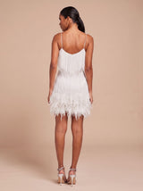 Bettina | Fringe Christmas Party Mini Dress with Feather Trim — view 5