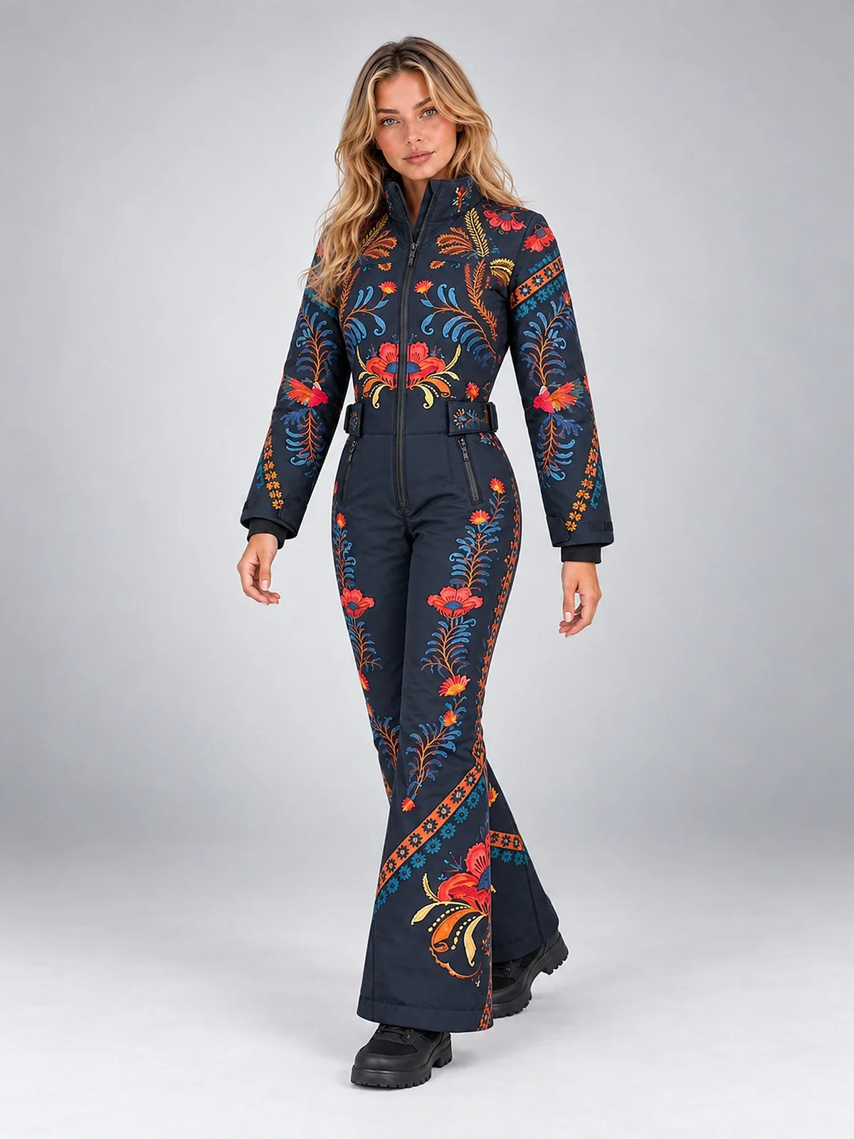Liesl | Women's Floral Ski Jumpsuit with Stand Collar – Slim-Fit One-Piece — view 2