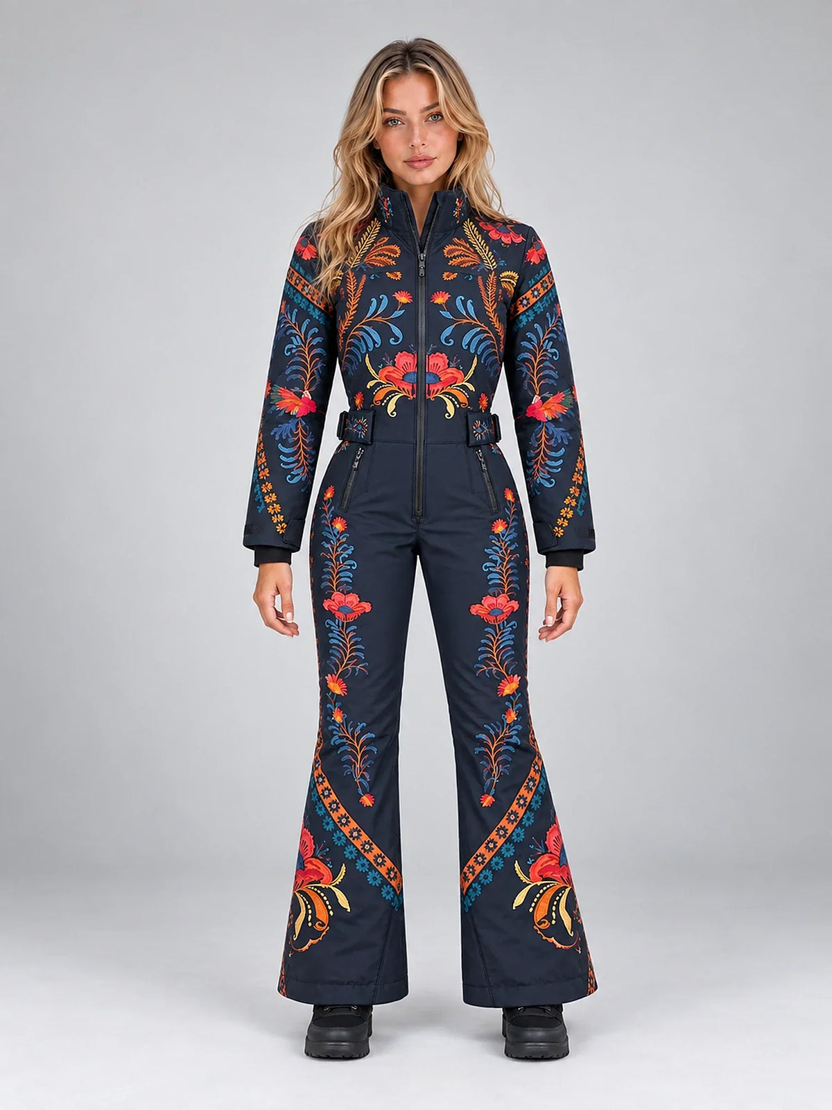 Liesl | Women's Floral Ski Jumpsuit with Stand Collar – Slim-Fit One-Piece — view 1