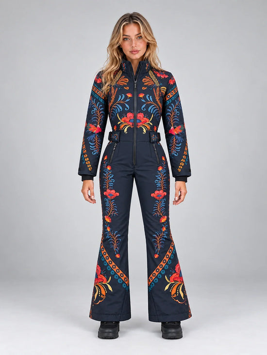Liesl | Women's Floral Ski Jumpsuit with Stand Collar – Slim-Fit One-Piece — view 1