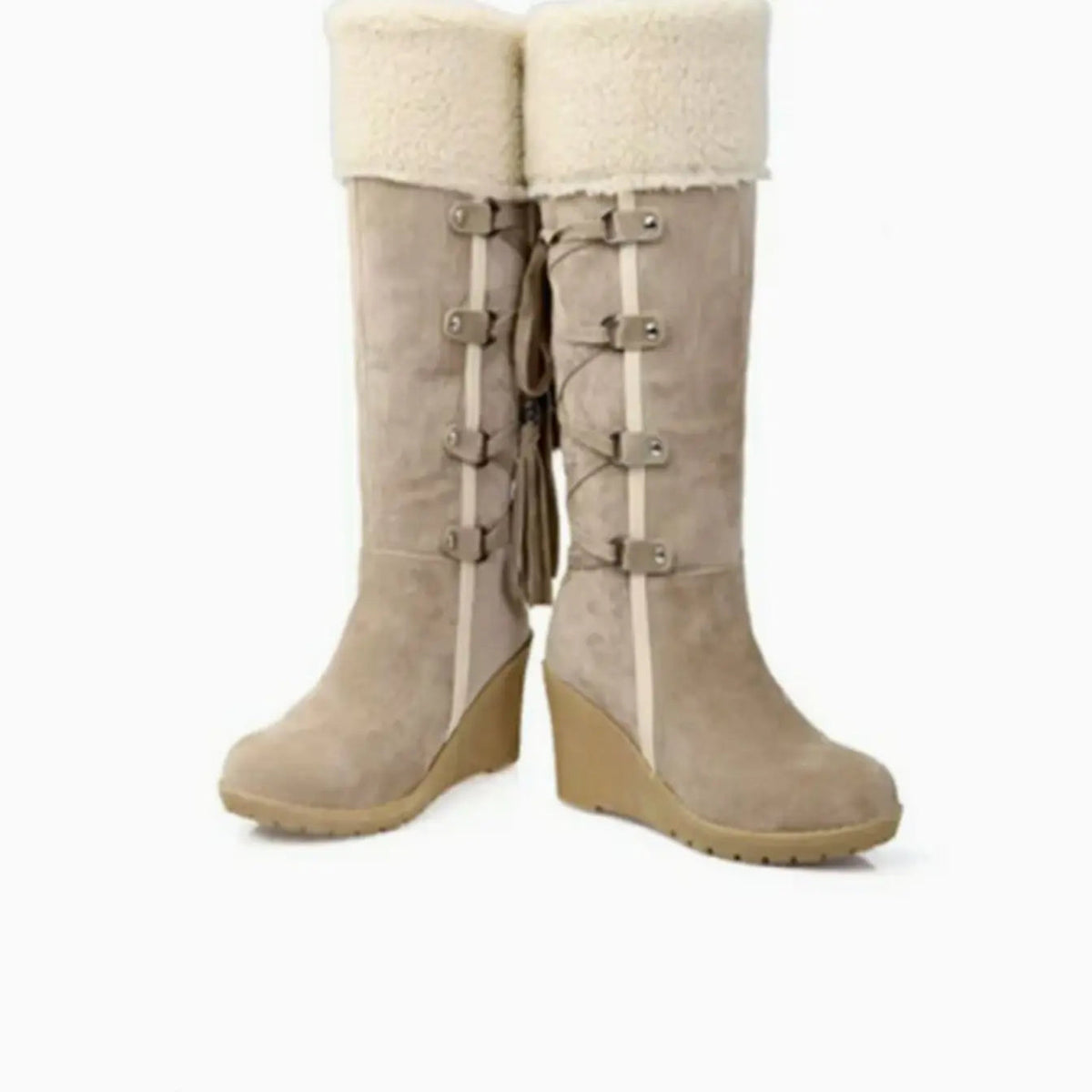 Elara | Women's Faux-Fur Wedge Knee-High Boots — view 3
