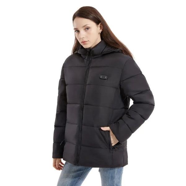 Ffion | Women's Heated Puffer Jacket with Detachable Hood & Two-Tone Yoke — view 1