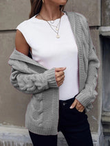 Soléanne | Women's Hooded Cable Knit Cardigan — view 4