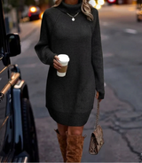 Women's Ribbed Turtleneck Long Sleeve Knit Mini Dress — view 2