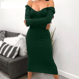 Women's Off-Shoulder Ribbed Knit Party Midi Dress — view 2