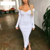 Women's Off-Shoulder Ribbed Knit Party Midi Dress — view 4