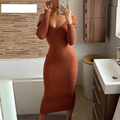 Women's Off-Shoulder Ribbed Knit Party Midi Dress — view 1