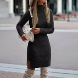 Women's Cable Knit Turtleneck Long Sleeve Midi Dress — view 2