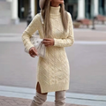 Women's Cable Knit Turtleneck Long Sleeve Midi Dress — view 1