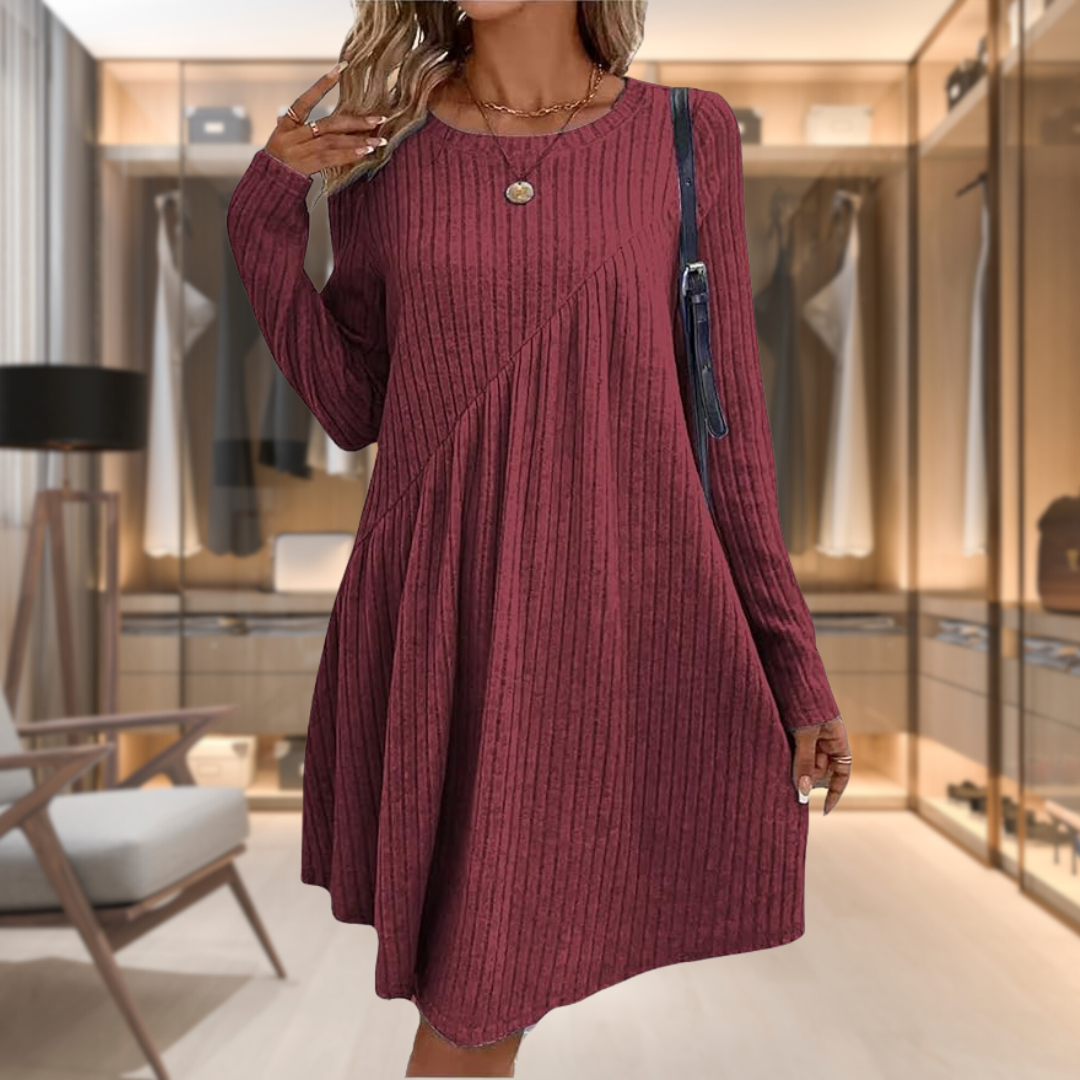 Islay | Women's Ribbed Knit A-Line Midi Dress — view 3