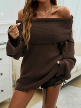 Women's Oversized Ribbed Off-Shoulder Bardot Jumper — view 10