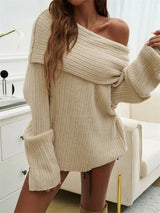 Women's Oversized Ribbed Off-Shoulder Bardot Jumper — view 18
