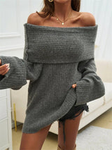 Women's Oversized Ribbed Off-Shoulder Bardot Jumper — view 6