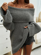 Women's Oversized Ribbed Off-Shoulder Bardot Jumper — view 7