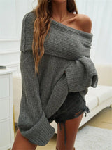 Women's Oversized Ribbed Off-Shoulder Bardot Jumper — view 8