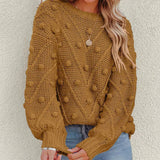 Rosalie | Women's Chunky Cable Knit Bobble Balloon Sleeve Jumper — view 11