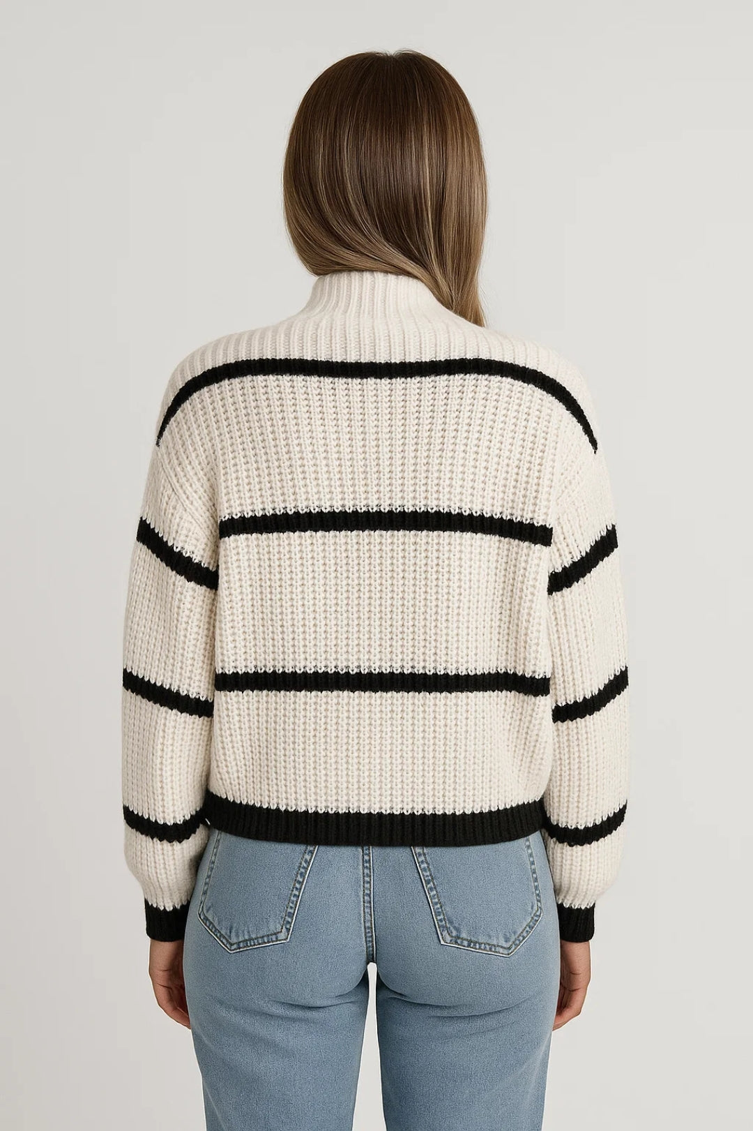 Évarose | Women's Striped Mock Neck Knit Jumper — view 2