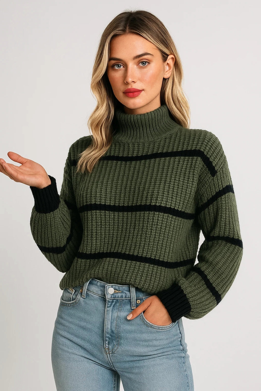 Évarose | Women's Striped Mock Neck Knit Jumper — view 3