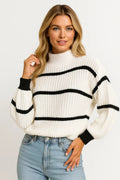 Évarose | Women's Striped Mock Neck Knit Jumper — view 1
