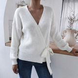 Marcelline | Women's Wrap Knit V-Neck Jumper with Tie Waist — view 2