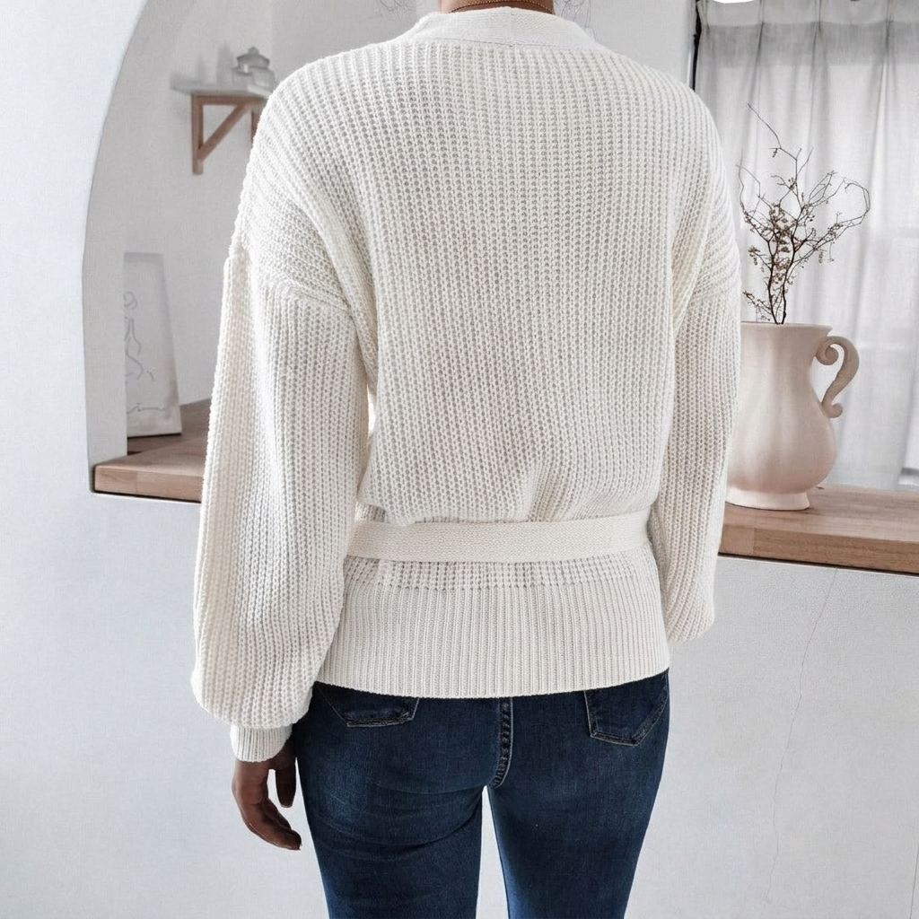 Marcelline | Women's Wrap Knit V-Neck Jumper with Tie Waist — view 3