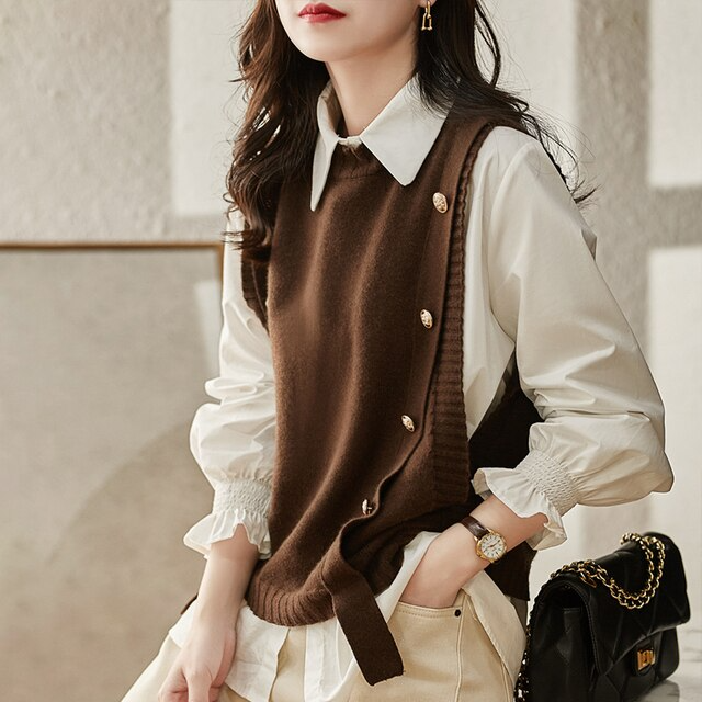 Maëlia | Women's Button-Detail Knitted Vest — view 3