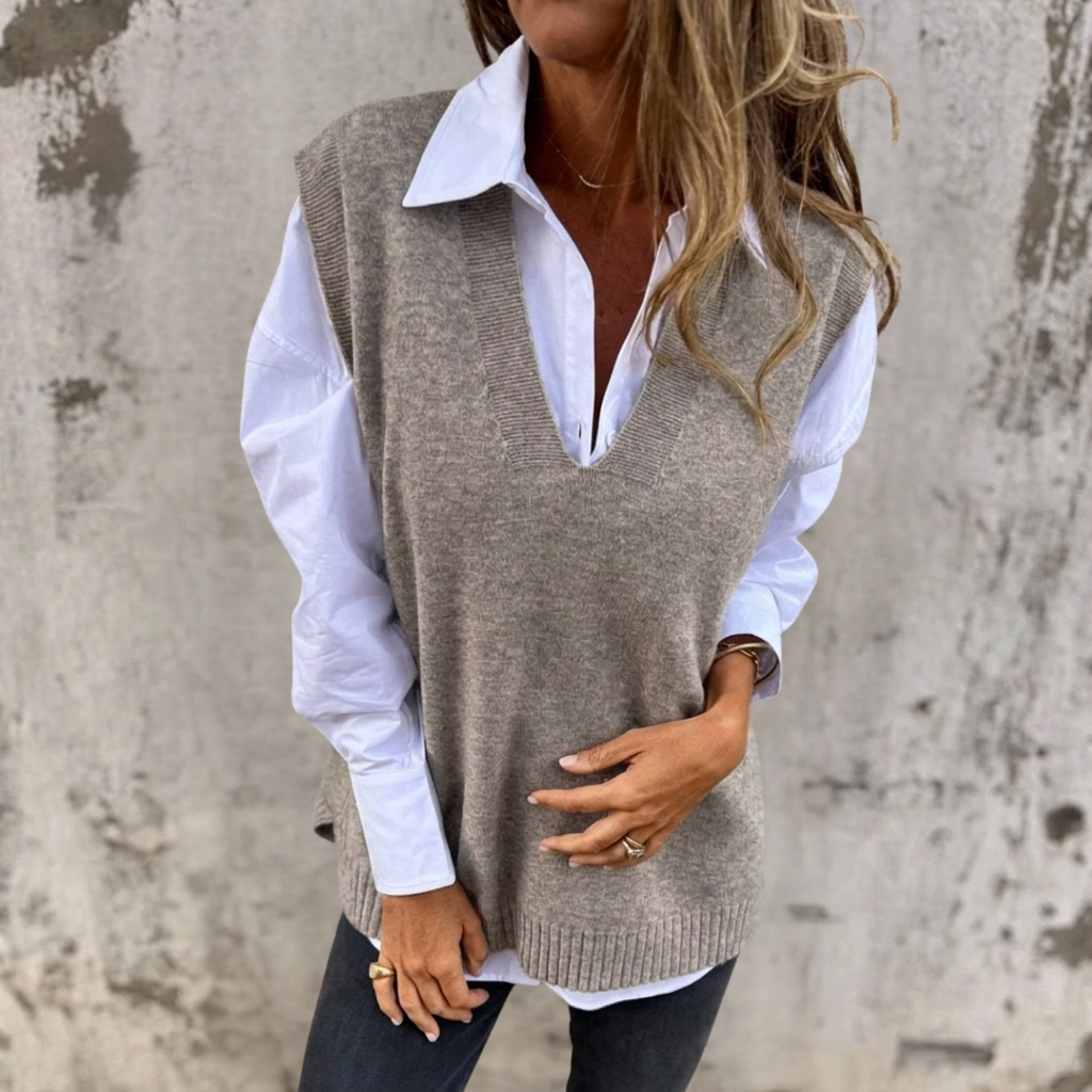 Darcy | Women's Oversized V-Neck Knitted Vest — view 2