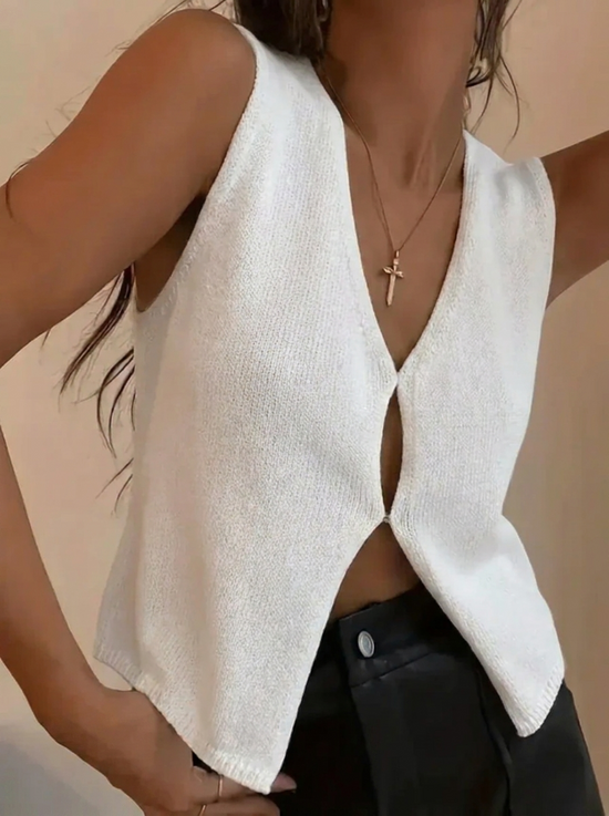 Lowenne | Women's Ribbed V-Neck Knitted Vest — view 1
