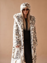 Rosie | Long Faux Fur Leopard Print Belted Overcoat — view 2